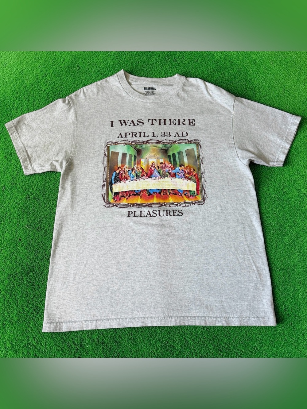 Pleasures Men’s Last Supper I Was There T Shirt Sz L Ash Grey Streetwear EUC